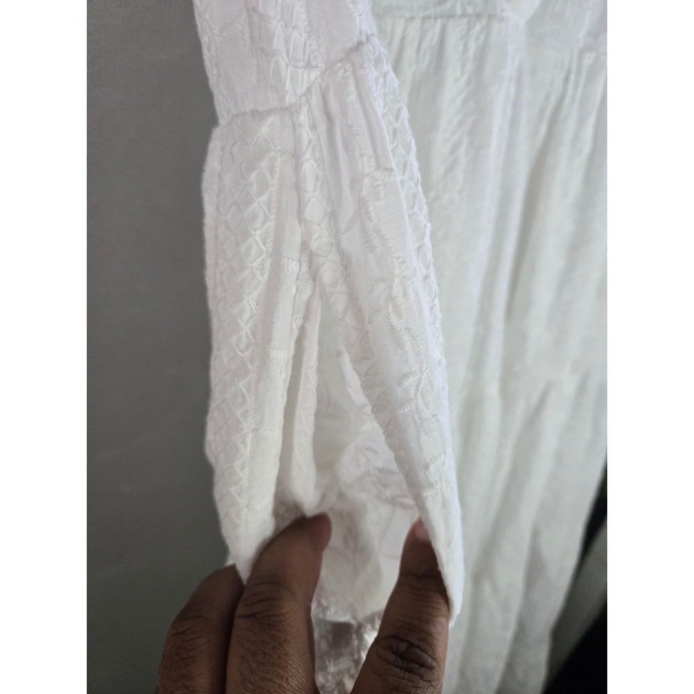 Olivaceous White Embroidered Tiered Midi Dress Cottagecore Prairie Boho Size M - Picture 5 of 11